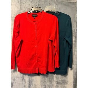Lane Bryant Cardigan Sweater Set‎ Size 18/20 Red Green Button Front Knit